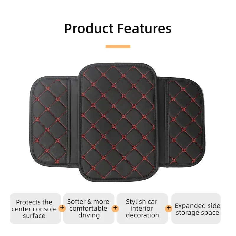 Star Texture PU Leather Car Armrest Box Cushion Center Console Protection Cushion Double Pocket or No Pocket view 5
