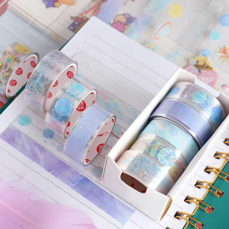 5 Rolls Of Cartoon Transparent PET Tape Hand Account Album Card DIY Decoration Student Stationery Supplies Tape