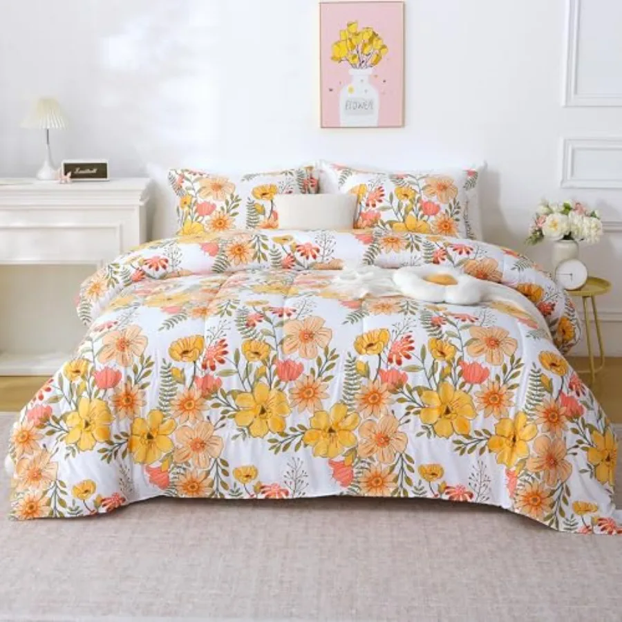 Floral Duvet Cover Size, 2 Pcs Patterned Duvet Cover Set with Zipper Closure, Soft and Breathable Microfiber Bedding Set with 4