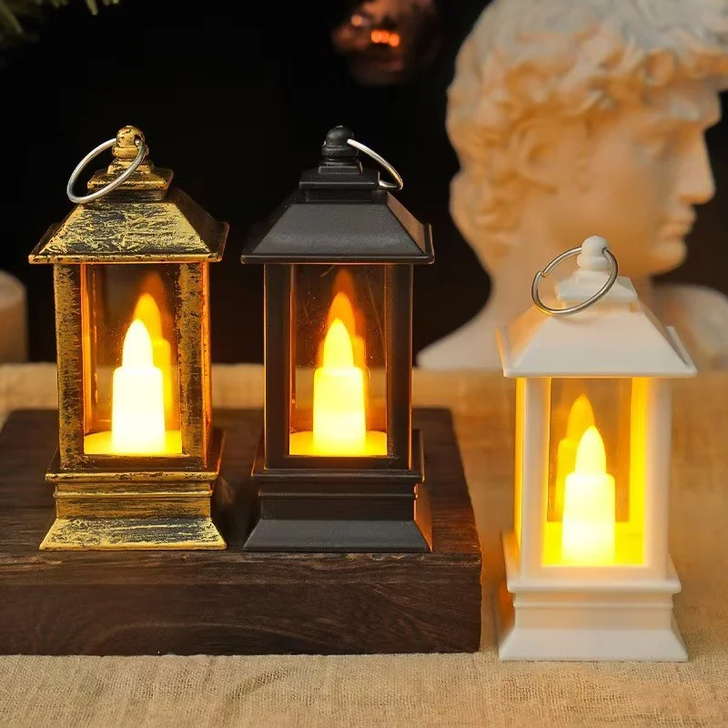Retro Mini LED Lantern Candle Night Light, Warm Glow Decorative Lamp for Christmas Halloween Wedding Party Home Table Bar Decor