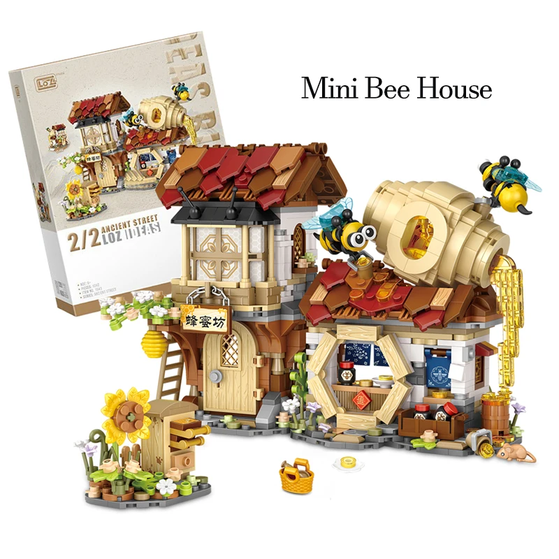 Creative Sets LOZ Mini Honeybee Hut Store Building Block MOC Idea Pork Butcher Vendor Shop Bricks Puzzle Christmas Toys Gifts