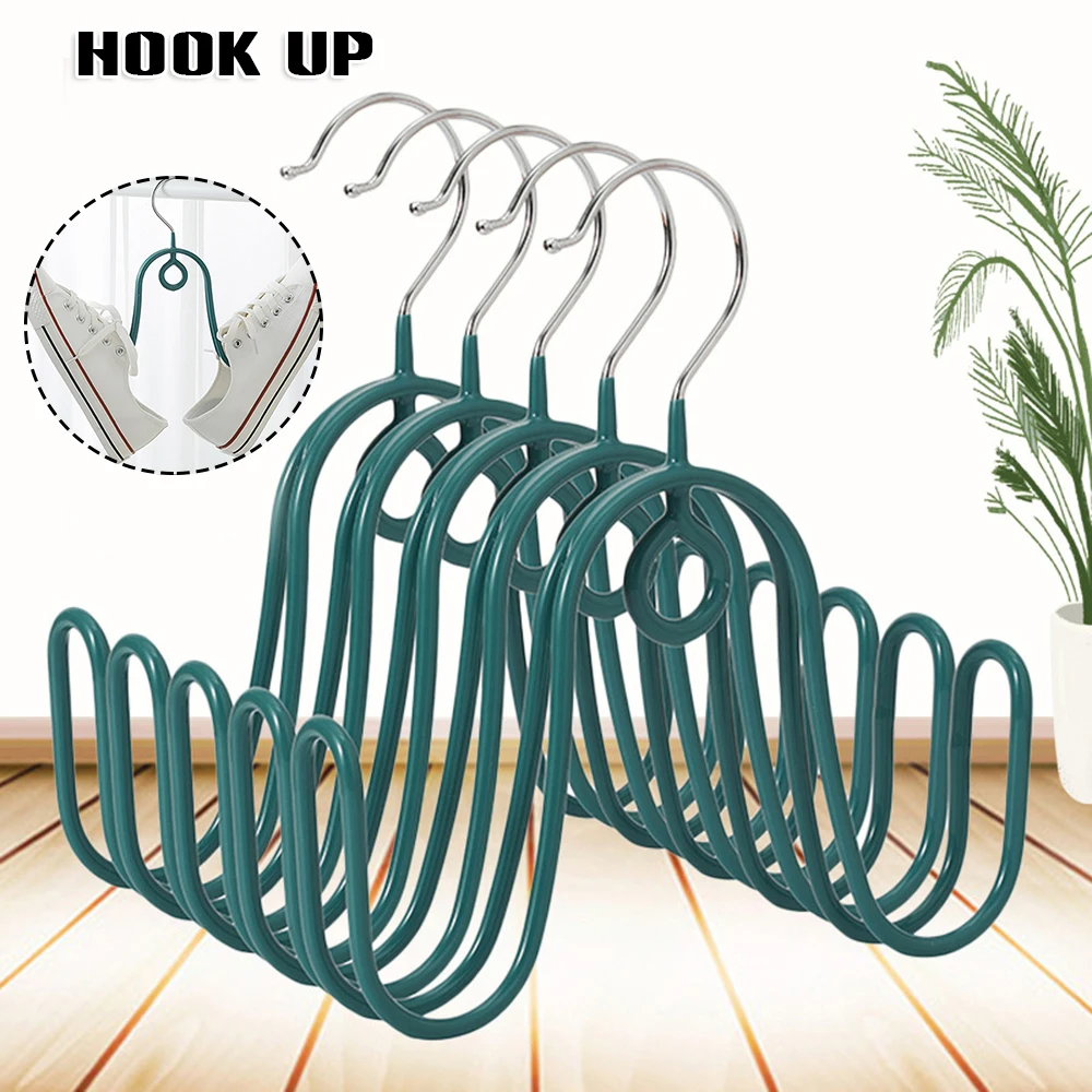 1pcs Shoes Hanger Rack Plastic Double Hook Drying Shoe Rack Multi-Purpose Drying Shoe Rack Bedroom Scarves Clothes Storage Hook