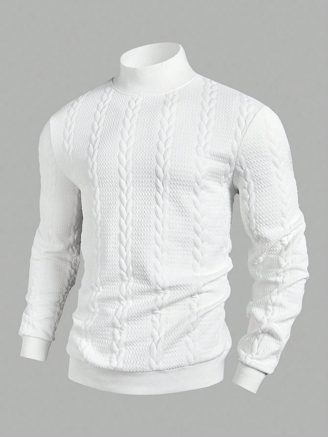 

Men's White Cable Knit Turtleneck Pullover Sweater for Casual Fall Wear