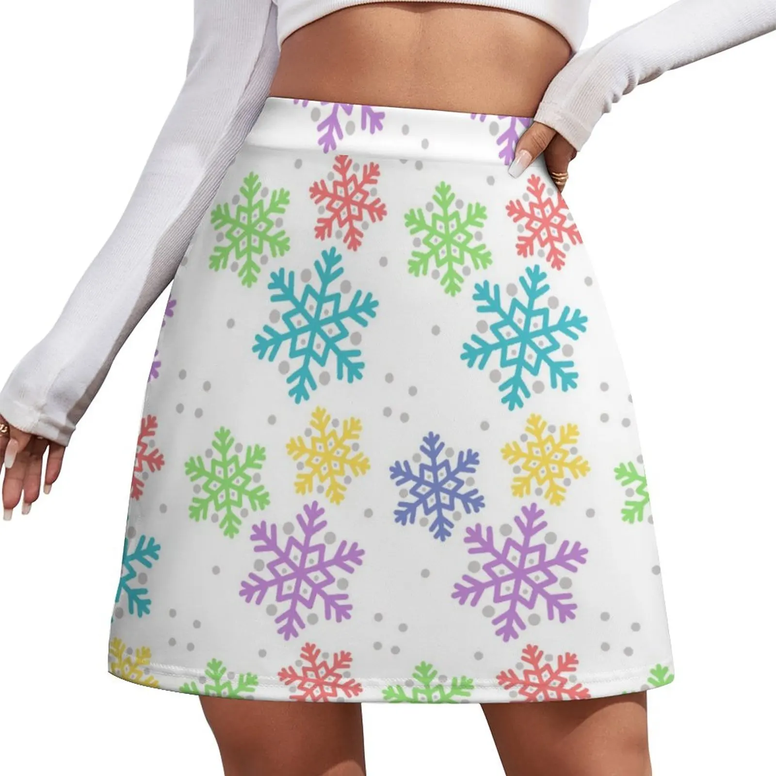 

Snowy winter print - Pastel Mini Skirt skirt for woman korean style clothes Skirt satin