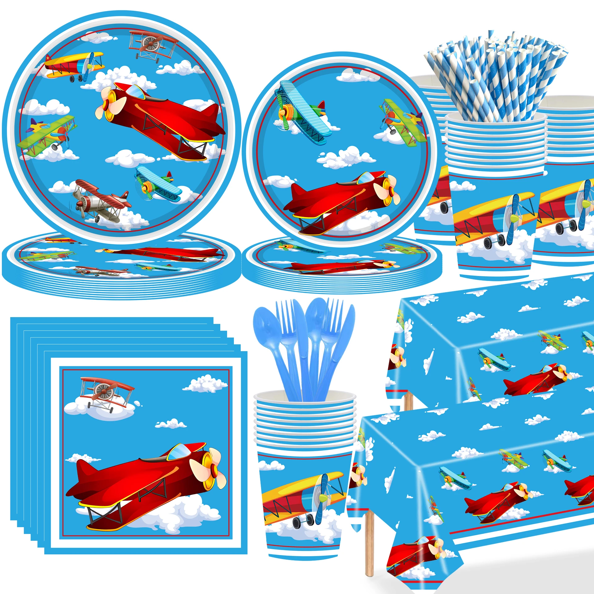 Airplane Birthday Party Decor Plane Plates Blue Sky Plate Fly Paper Cup Napkins Party Supplies Baby Shower Airplane Theme Favors