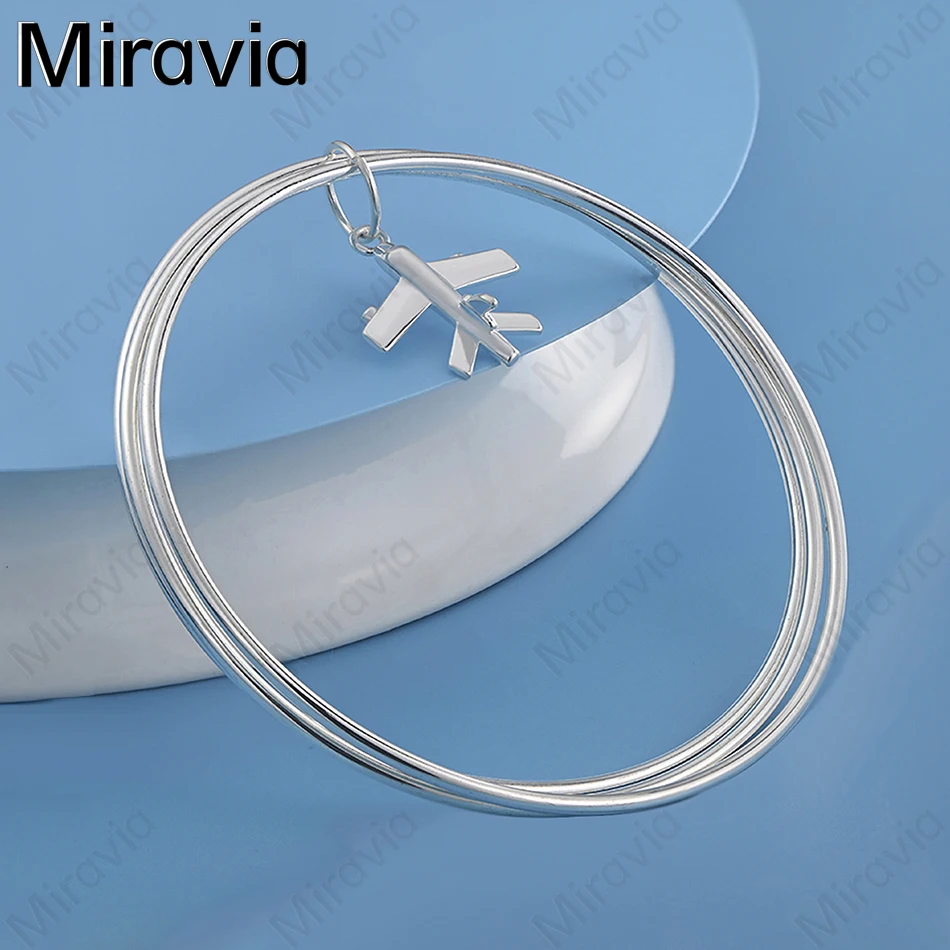 

Miravia 925 Sterling Silver Three-Circle Airplane Pendant Bracelet Woman Cute Noble Anniversary Gift Jewelry
