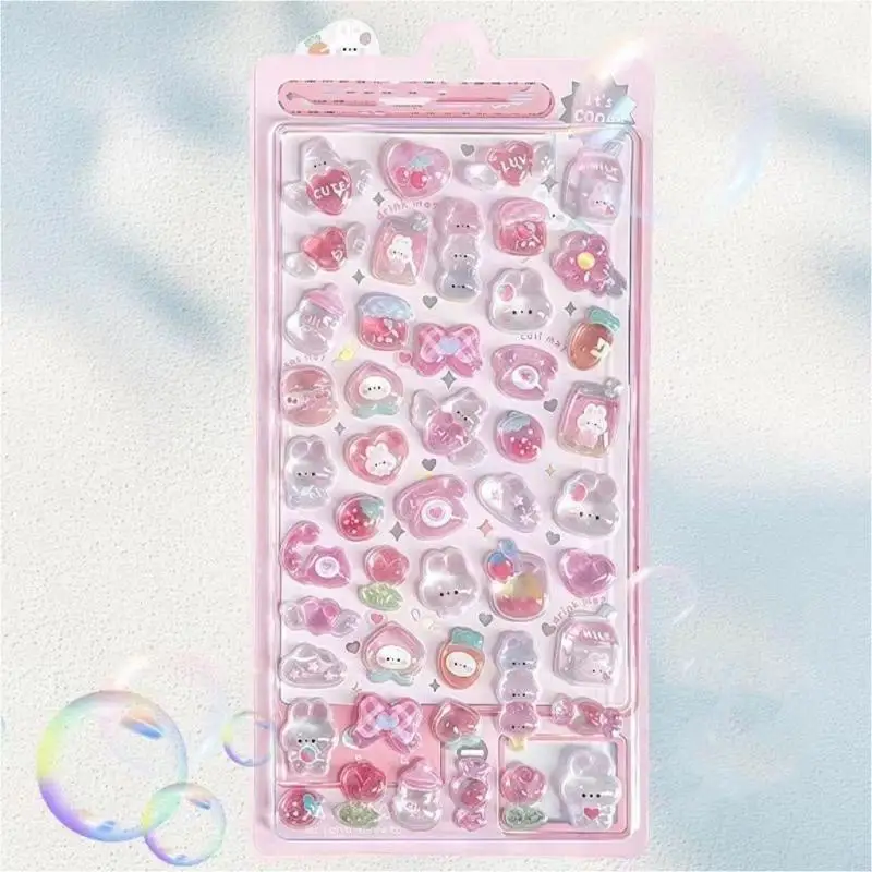 54DA 6PCS Adesivi interattivi in ​​cristallo cartone animato Adesivi in ​​rilievo per attività artigianali