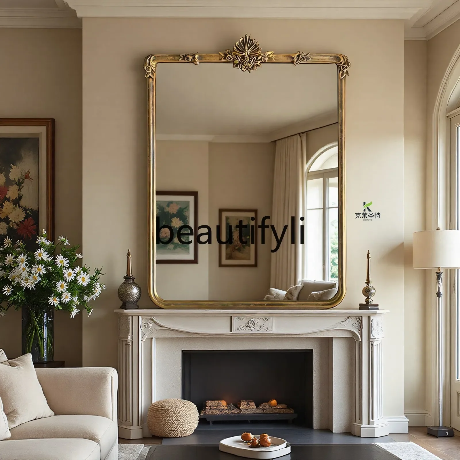 

French retro, washstand, bathroom mirror, American carved household makeup mirror, European fireplace decorative mirror5556