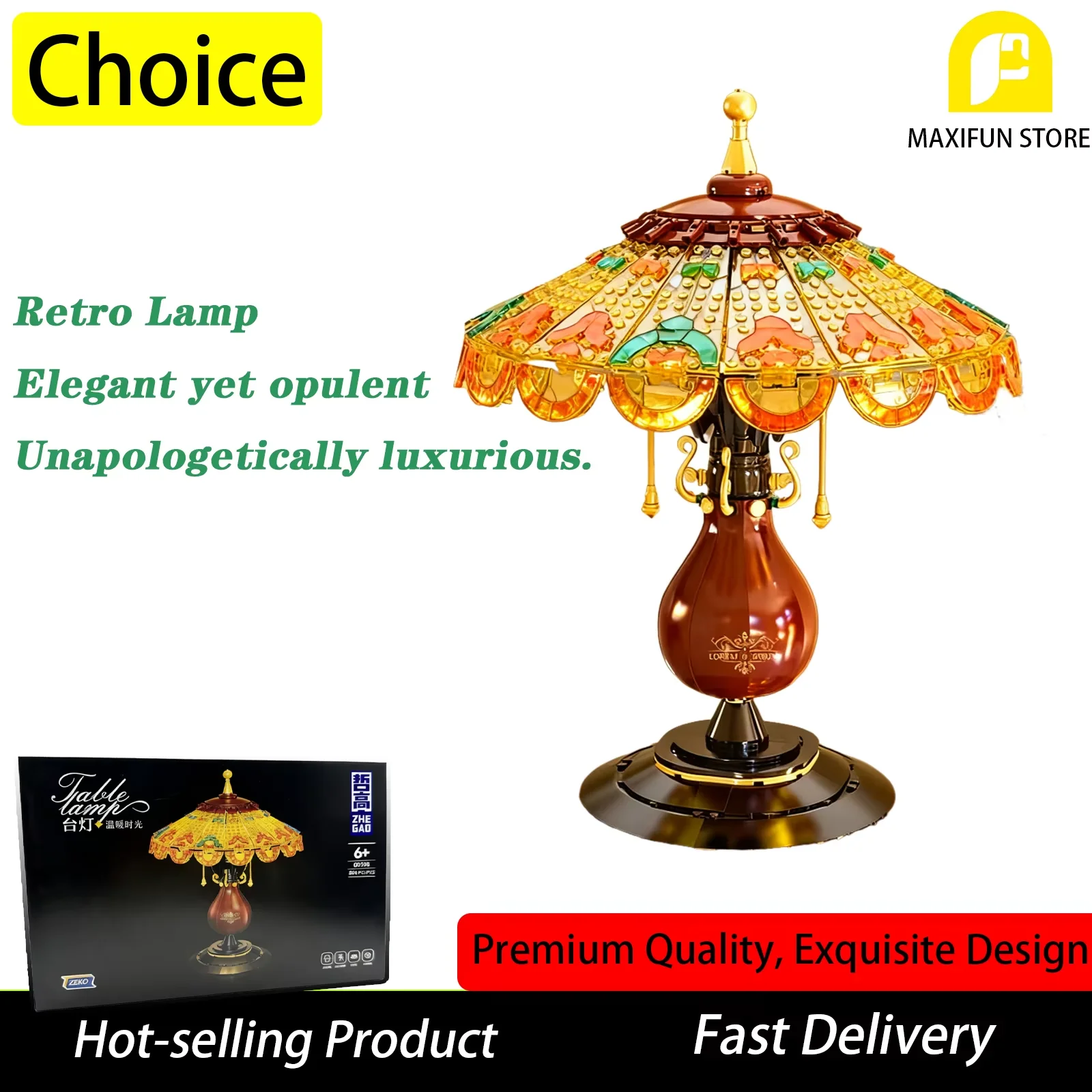 

804 шт., настольная лампа, строительные блоки, лампа в винтажном стиле, настольное украшение, модель, сборная игрушка, подарок для детей и взрослых, подарок на день рождения