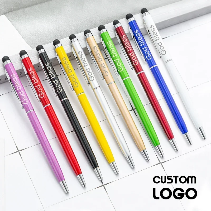 10Pcs 16 Colors Metal Universal Ballpoint Pen Custom Logo 2-in-1 Stylus Touch Roller Pen Text Engraving Office Advertising Pens