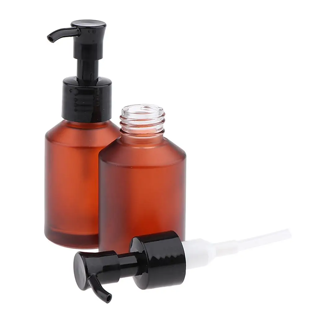 2pcs Empty Lotion Bottle Refillable,Leak Proof,Nontoxic Pump Dispenser Shading Cosmetic Spray Bottle Amber