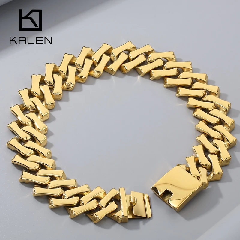 KALEN Big Heavy 20mm 32mm Cuban Chains Bracelet Necklace For Men And Women Puck Rock Jewelry Choker ID Name Engrave Free