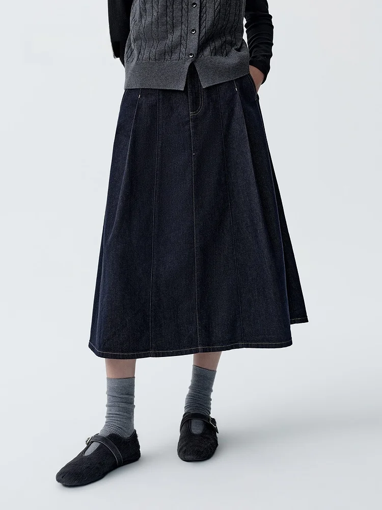 

Весна 2026: Новая джинсовая юбка Indicia для женщин, повседневная, с высокой талией, из смесового хлопка, А-силуэт, с карманами, модная женская юбка