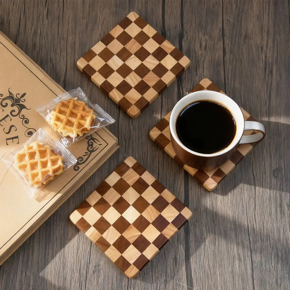 Anti-slip Rubber Wood Cutting Board Checkerboard Texture Double Sided Chopping Board Mildew Proof Kitchen Cutting Board Cooking