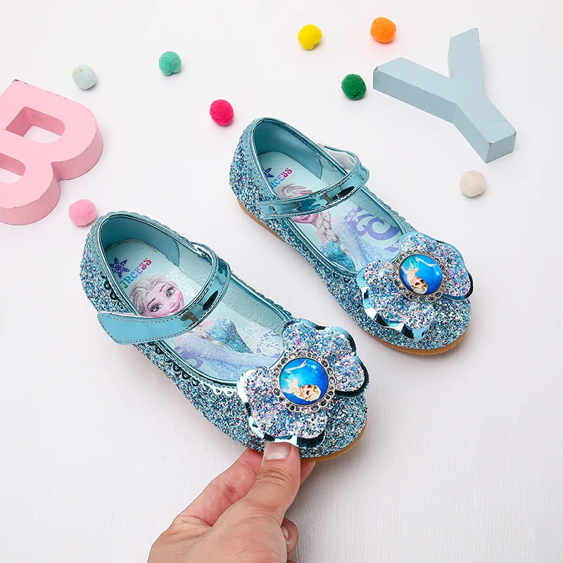 Disney Frozen Princess Elsa Cartoon Soft Sole Sandals Baby Girl Princess Shoes Crystal Shoes Children Flat Girl Shoes