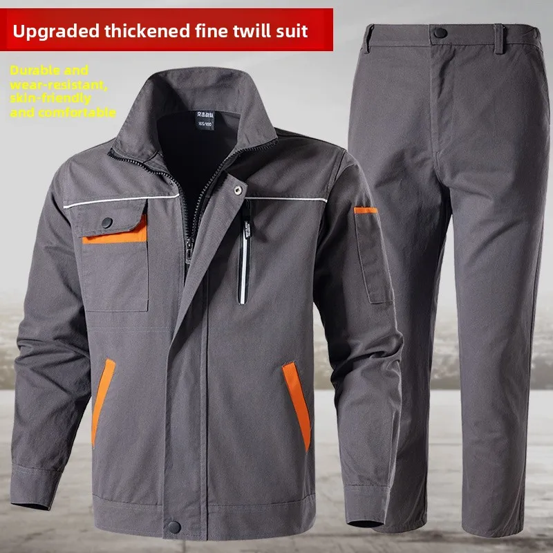 Thiened 純綿作業服セット メンズ 溶接作業服 耐炎性 春秋用 修理作業服