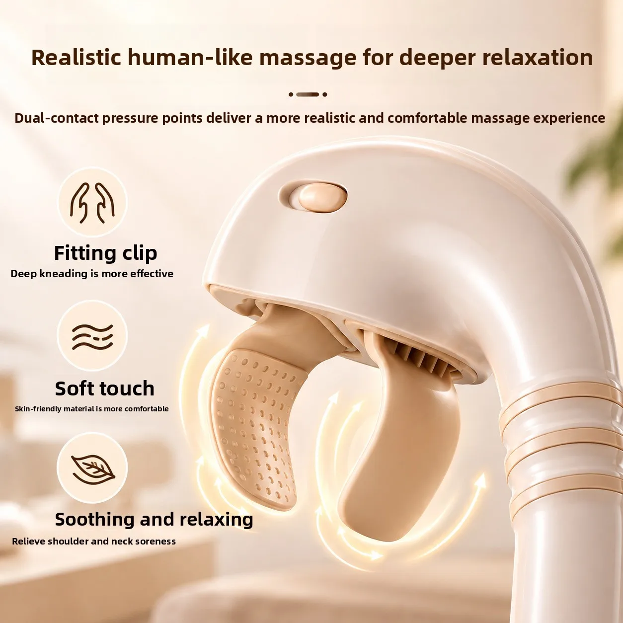 Seahorse Neck Massager Simulated Kneading Long Handle 3 Speed Cordless Portable