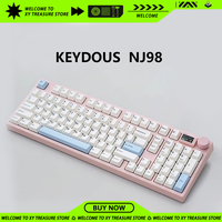 Keydous NJ98 Game Keyboard 98 Keys Hot Swap RGB Backlight Three Mode Mechanical Keyboard Electric Quantity Display Knob Keyboard
