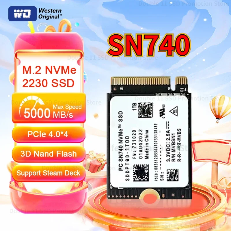 

SN740 2 ТБ 4 ТБ M.2 2230 SSD 1 ТБ 8 ТБ Жесткий диск PCIe 4.0x4 NVMe 5150 МБ/с Внутренний твердотельный накопитель для Steam Deck Surface Pro PS5