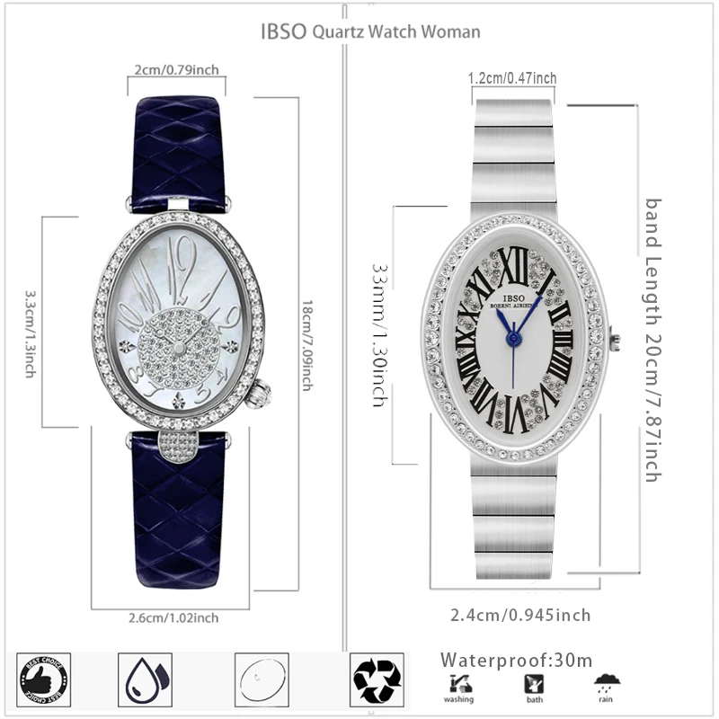 Original Marke Frau Uhr Silber Stahl wasserdicht ovale Handuhr weibliche Mode hochwertige Damen Leder Armbanduhren blau