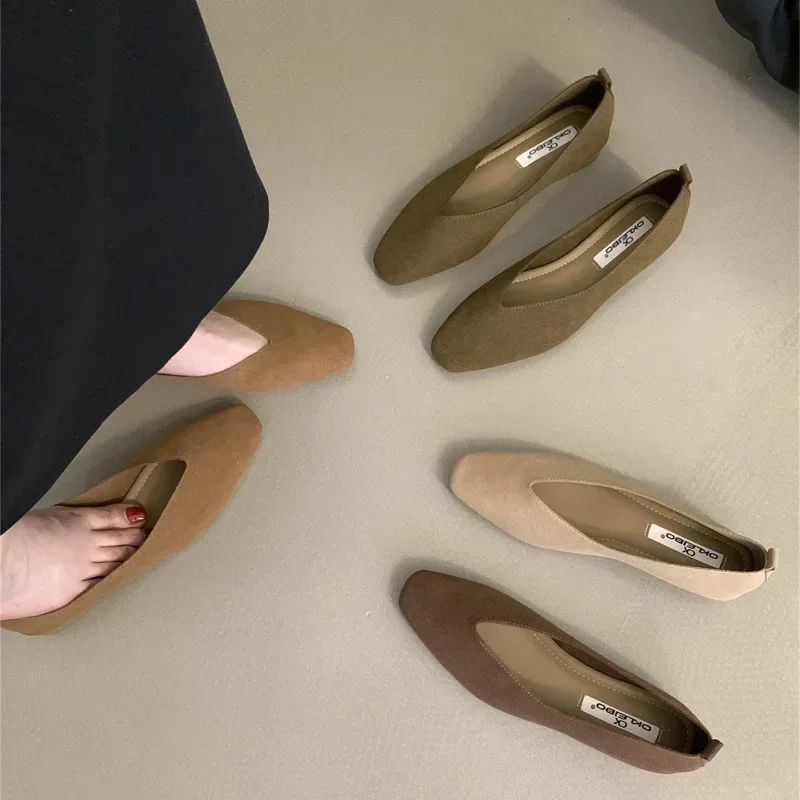 2024 Autumn Women Flat Shoes Square Head Shallow Slip on Ladies Casual Ballet Shoes Soft Leather Elegant Ballet Mary Jane Shoes