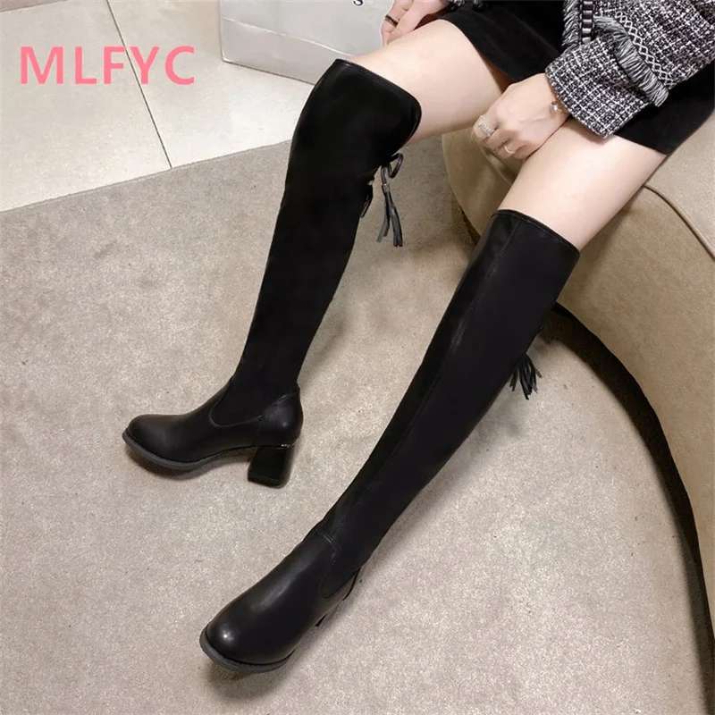 2023 New Large Soft Leather Knee Length Boots for Women's Autumn and Winter Elastic Boots, Tall and Slim shoes for women