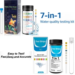 100Pcs 9-IN-1 7-IN-1 Aquarium Test Strips Fast Accurate Fish Tank Test Kit Water Quality Monitor pH Test Strips with Test Tube