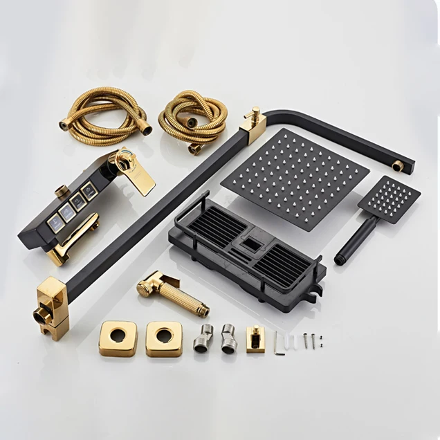 Chrome Digital Bathroom Shower System 10 Inch Stainless Steel Ran Shower Head Brass Bathroom Faucet Thermostatic Bath Shower Set