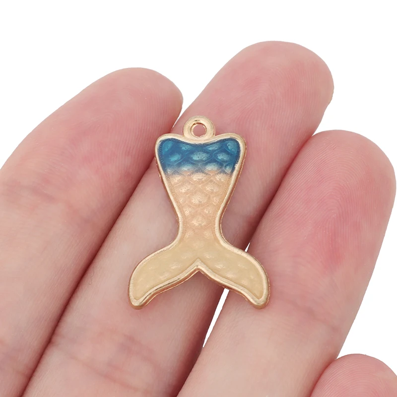 10 x Antique Gold Color Enamel Fish Mermaid Tail Charms Pendants for DIY Necklace Jewelry Making Findings Accessories 27x19mm