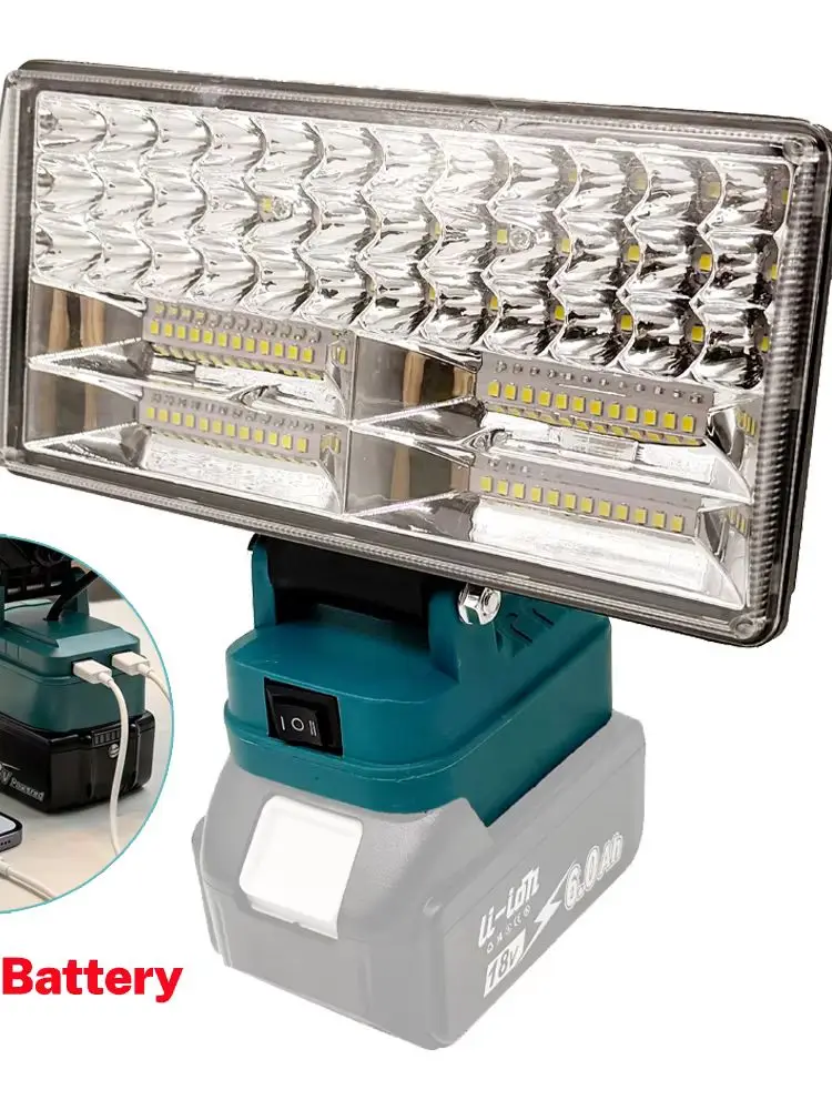 Kabellose LED-Arbeitsleuchte für Makita 18V Li-Ionen-Akku Flutlicht mit 2 USB-Anschlüssen Tragbare LED-Taschenlampe für Bauarbeiten