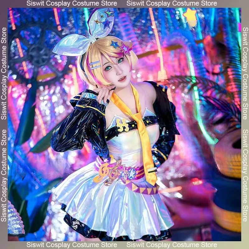 

Anime Kagamine Rin Len‌ Cosplay Costume Game Muse Dash‌ Role Play Skirt Short Accessories Set Unisex Outfit Carnival Party Suit