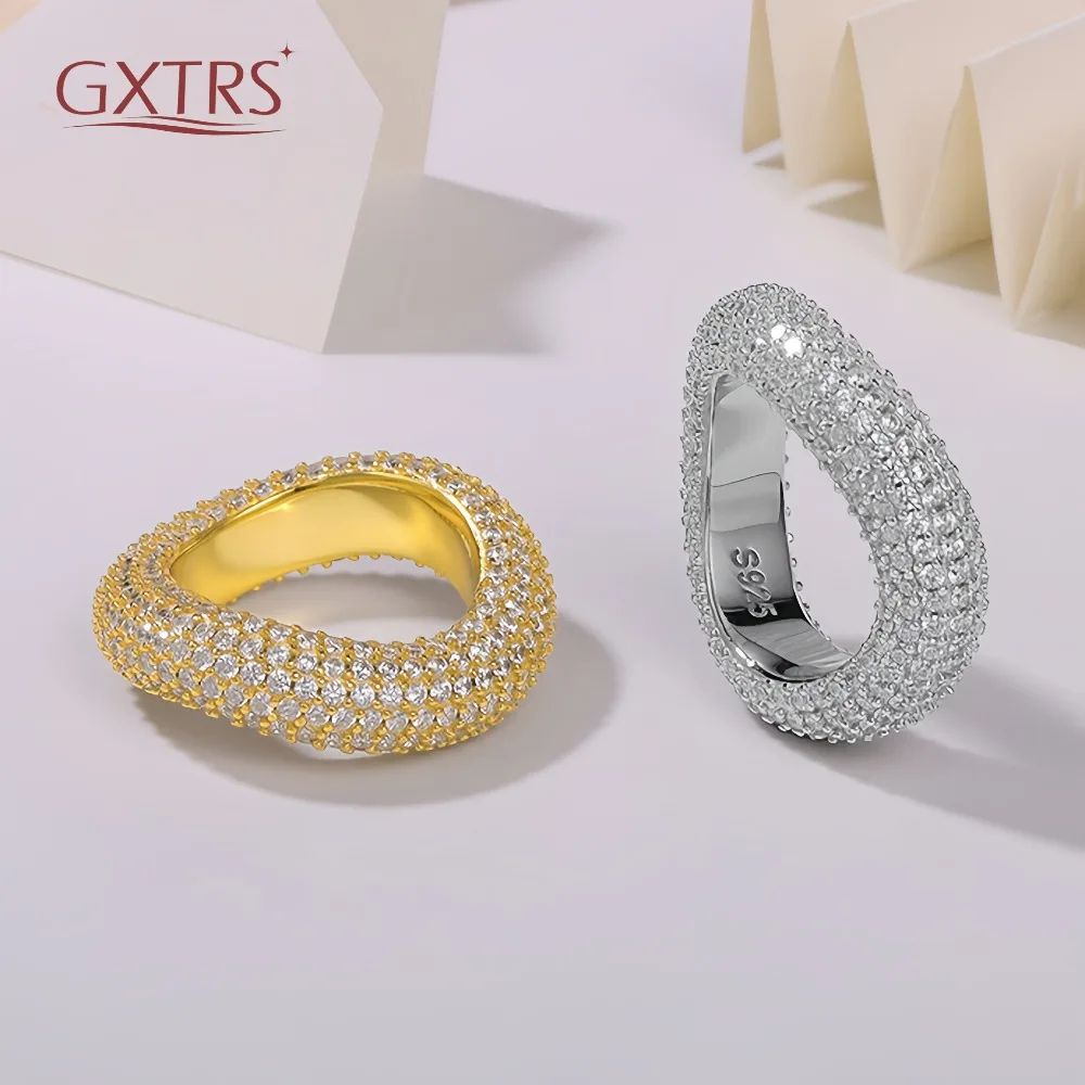 

GXTRS Hiphop Zircon Ring For Men Women 925 Sterling Silver Luxury Diamond Wedding Band Gift 18K Gold Plated No Fade Fine Jewelry