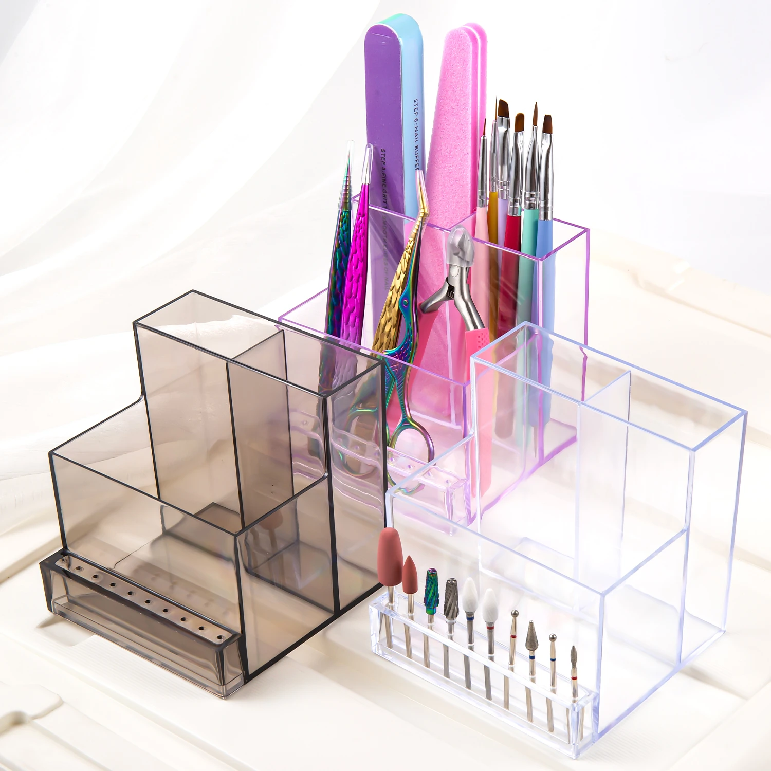 Translucent Nail Drill Machine Organizer Nail Products Supplies Organizer Nail Bits 3 Row Acrylic Storage Nail Tools Show Shelf