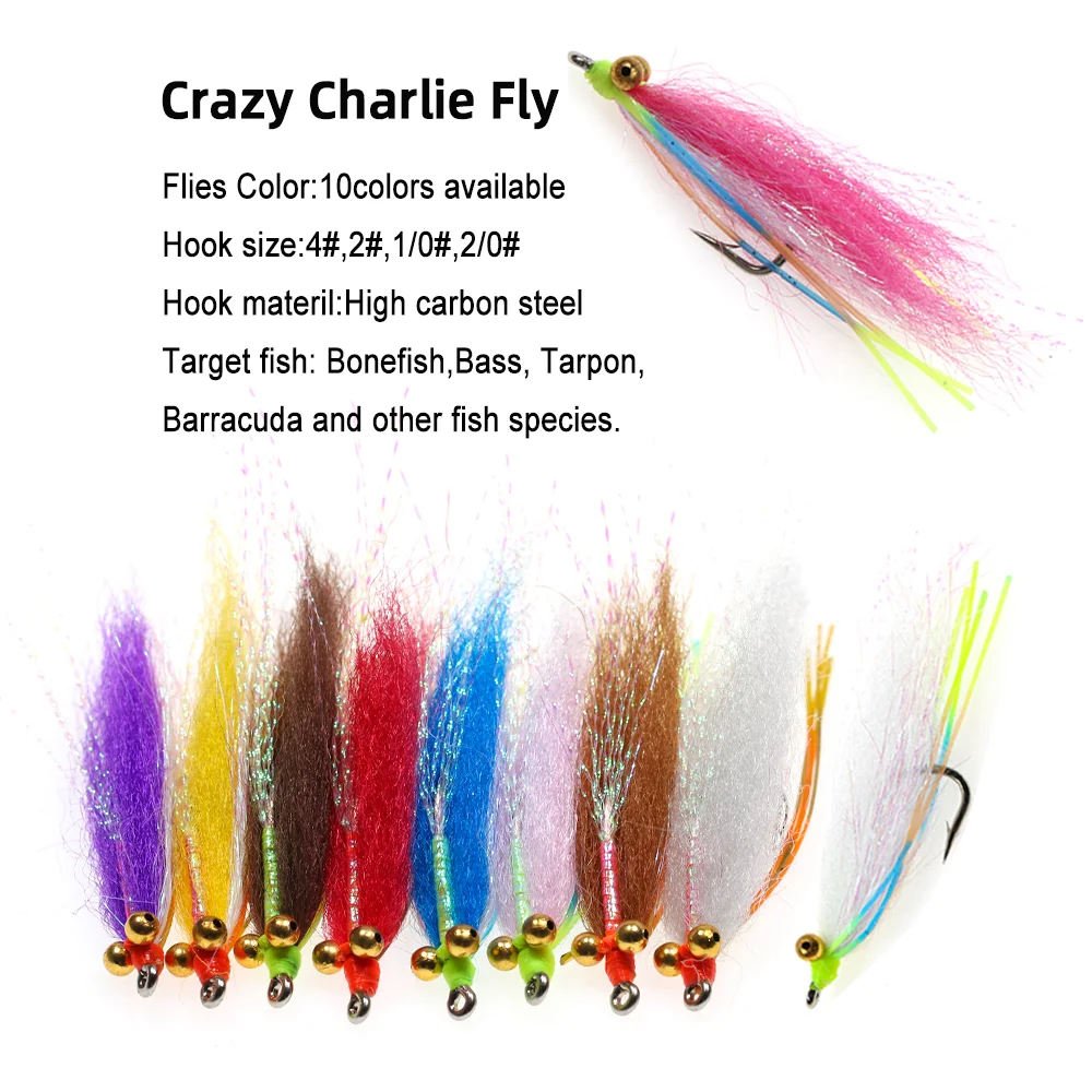 10 Stück # 4 # 2 1/0 2/0 Kettenperlen-Auge Crazy Charlie Fly Bonefish Permit Tarpon Forelle Barsch Salzwasser Streamer Angelköder – Detail 2