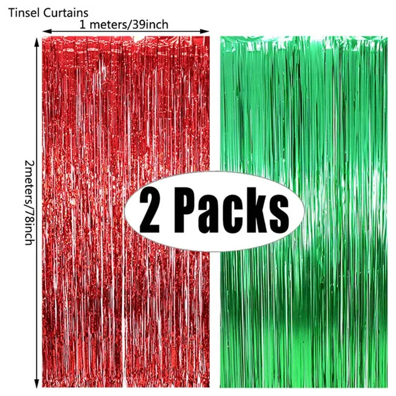 2Pack Christmas Party Backdrop Decorative Curtains Metallic Foil Tinsel Fringe Curtain Christmas Birthday Party Decorations 2025