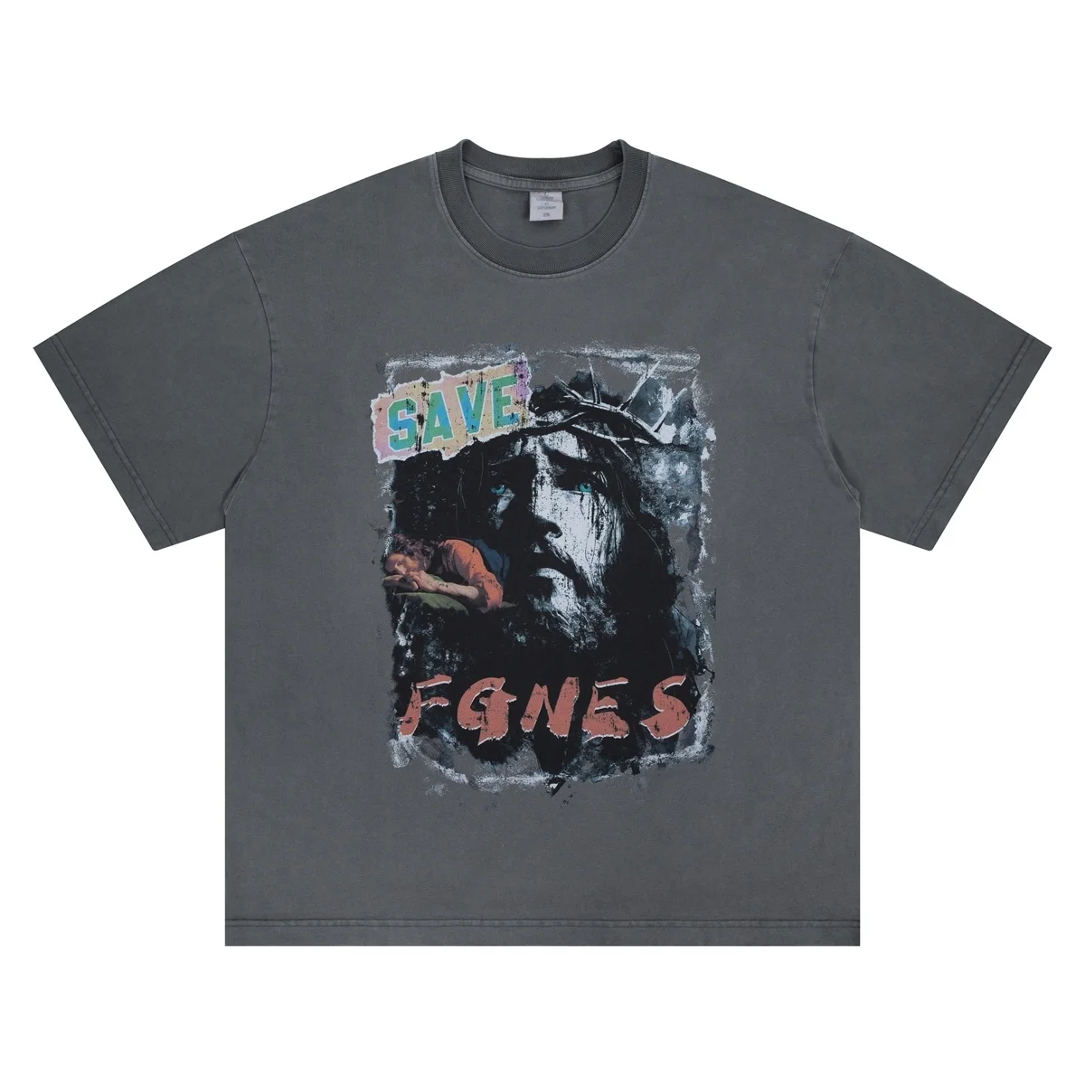 

Nice Washed Saint Digital Jesus Print T-Shirt Men Women Heavy Fabric T Shirt Tee