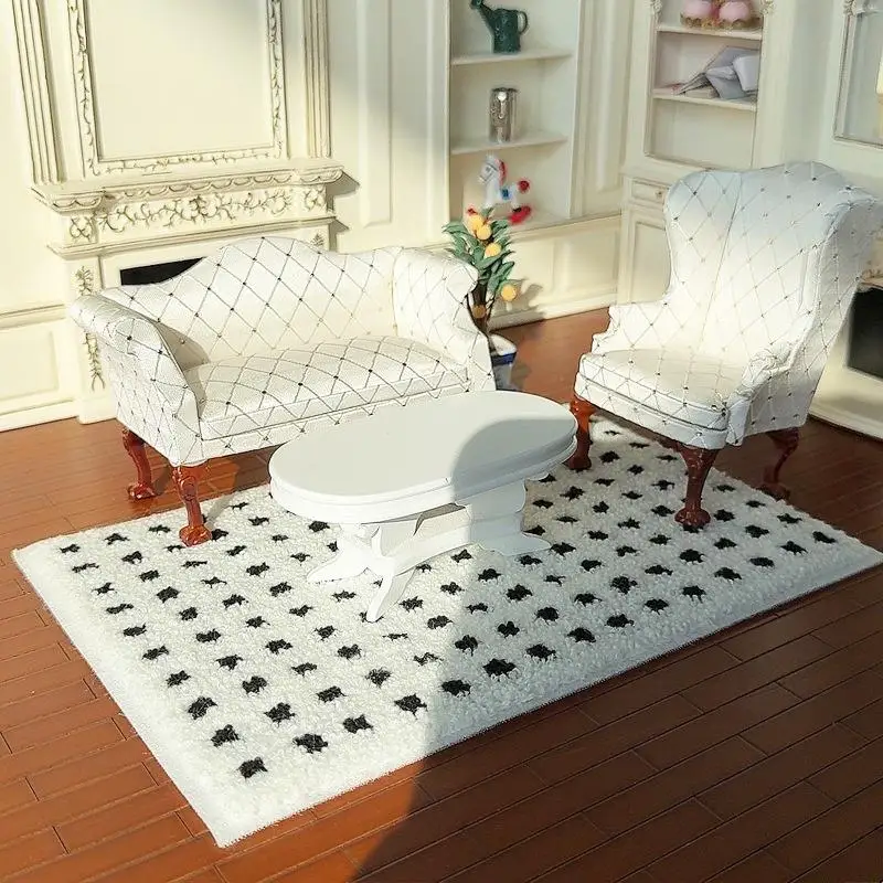 1:12 ドールハウスミニチュアぬいぐるみカーペットふわふわマットモデル写真撮影小道具子供ごっこ遊びおもちゃドールハウスミニ装飾ギフト