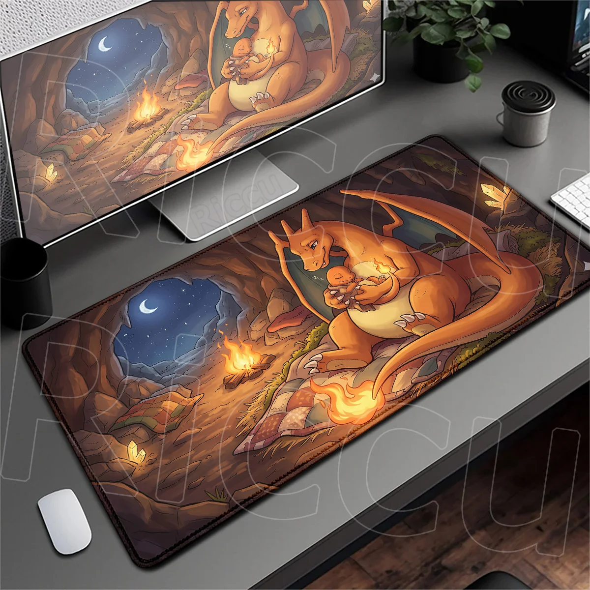 Locking Edge waschbare Computer-Desktop-Matte, XXL, für PC, Laptop, Anime, Gaming, Mauspad, P-Pokemon, Charizard, Tastaturteppich, Gummibasis – Detail 11