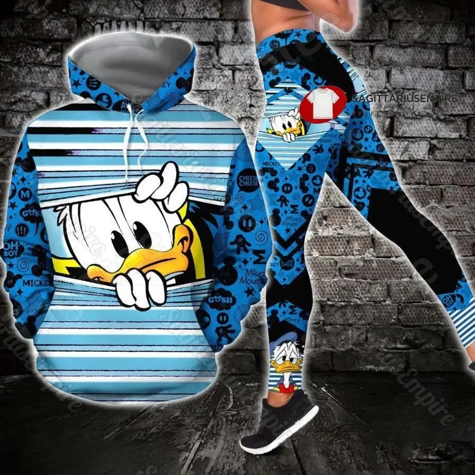 

New Personalized Disney Donald Duck 3D Hoodie Women's Hoodie Yoga Pants Set Disney Yoga Leggings Hoodie Fashion Sports Suit