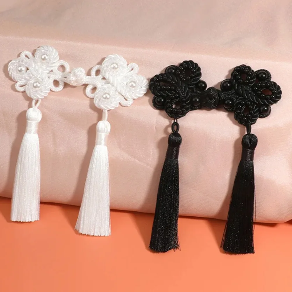 1PCS Chinese Style Quality Tassel Plate Buckle Hand-beaded Long Tail Decorative Buttons DIY Clothing Tide Chinese Knot Button