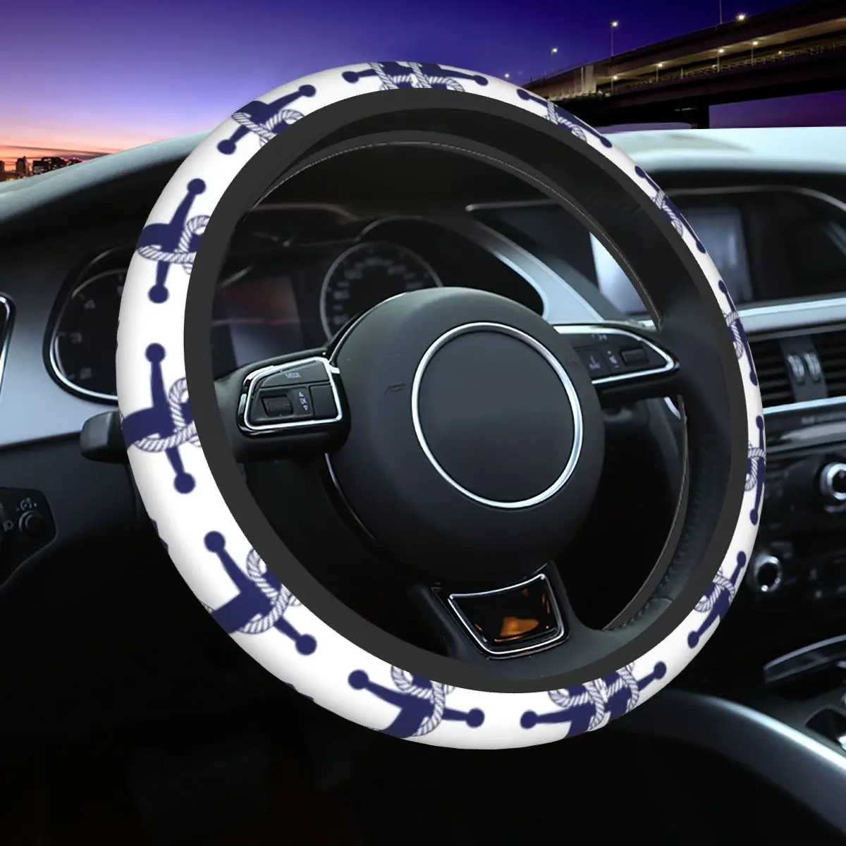 38cm Car Steering Wheel Cover Blue Boat Anchor With Cable Steering Wheel Protective Cover Soft Steering-Wheel Accessories