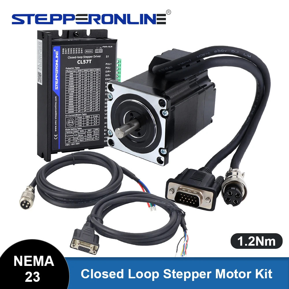 STEPPERONLINE 1.2Nm Nema 23 Closed Loop Stepper Motor Servo Driver Kit Nema 23 Stepper Motor with Encoder with 2pcs 1.7m Cables