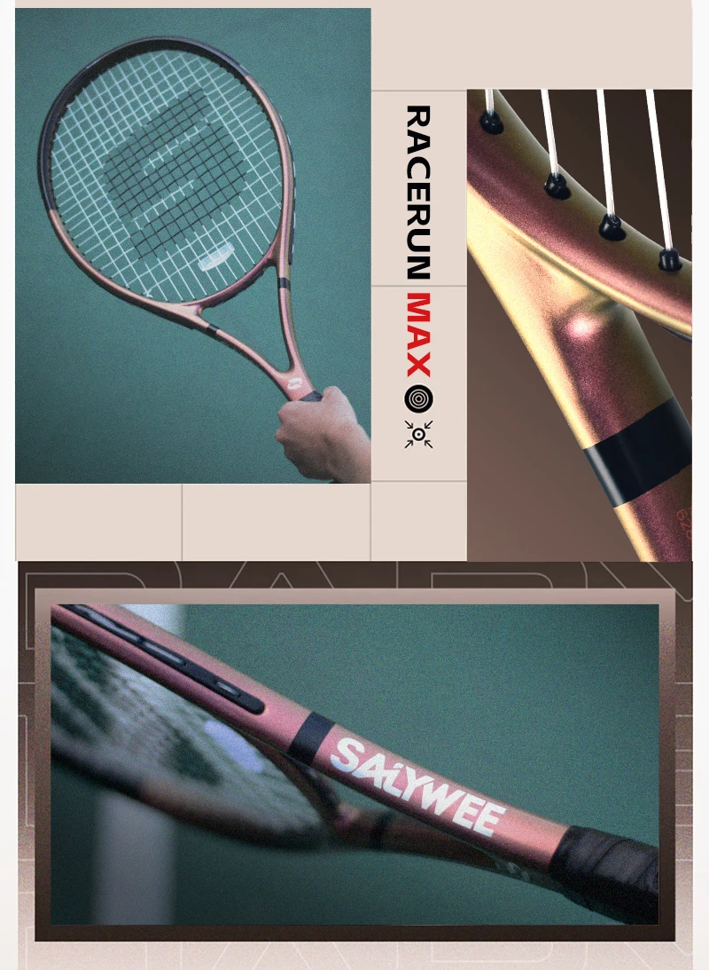 RaceRun-MAX Composite Carbon Tennisschläger, 295±10g Leichtgewicht, 325mm Balancepunkt, Einteiliger Stabiler Rahmen, 50-60lbs, für Fortgeschrittene – Detail 4