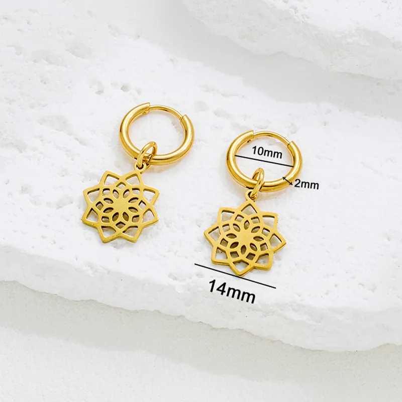 New fashionable French retro mandala flower pendant earrings, versatile and elegant, forest-themed country style stainless steel