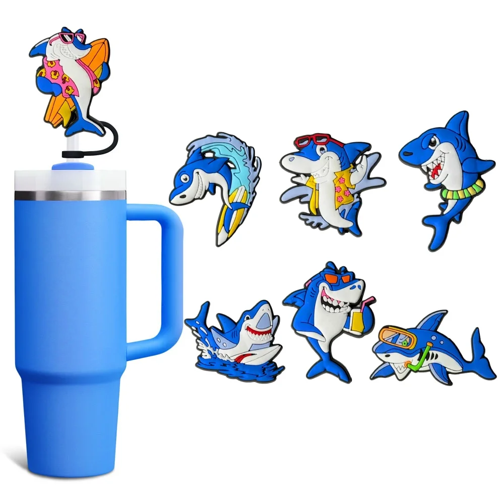 

Shark marine animals Straw Cover Cap Silicone Eco-friendly 30&40Oz Plug Splash Proof Drinking Cup Charms Pendent Party Gift