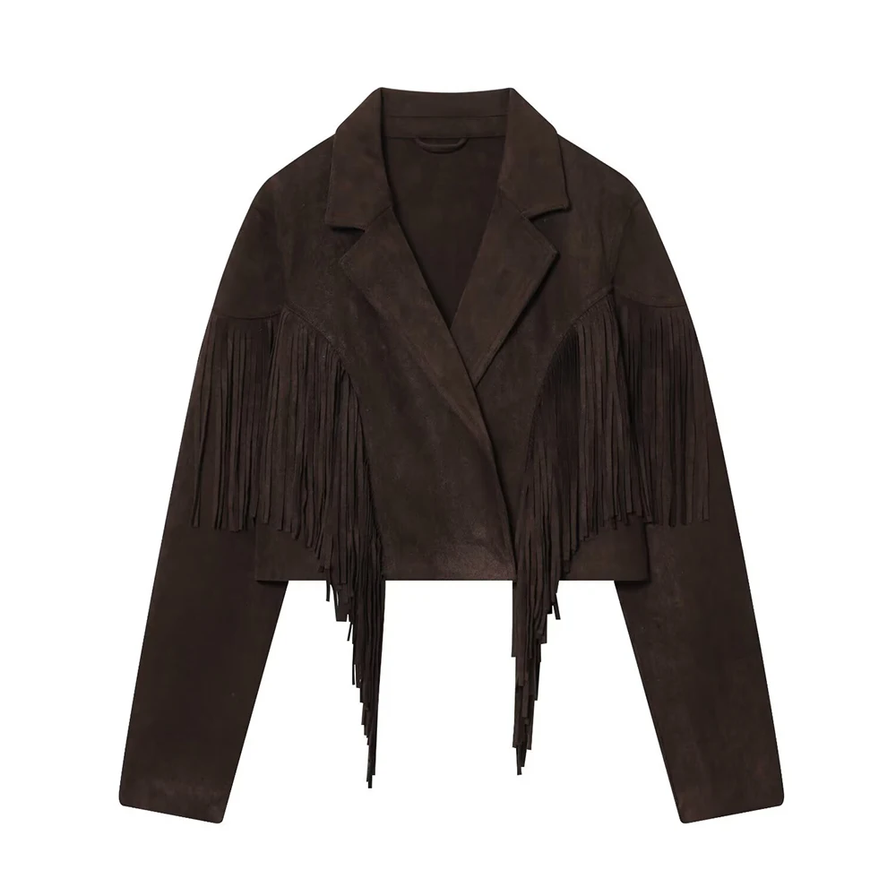 

DEEABAE Autumn New Arrival Women's Fashion Reversible Faux Leather Fringed Jacket Elegance Quality Upper Wear For Ladies