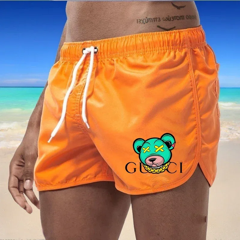 Men\'s Beach Shorts Sports Surf Shorts Gym Running Quick-drying Swimsuit Fashionable Bear Print Breathable Swimming Trunks S-4XL