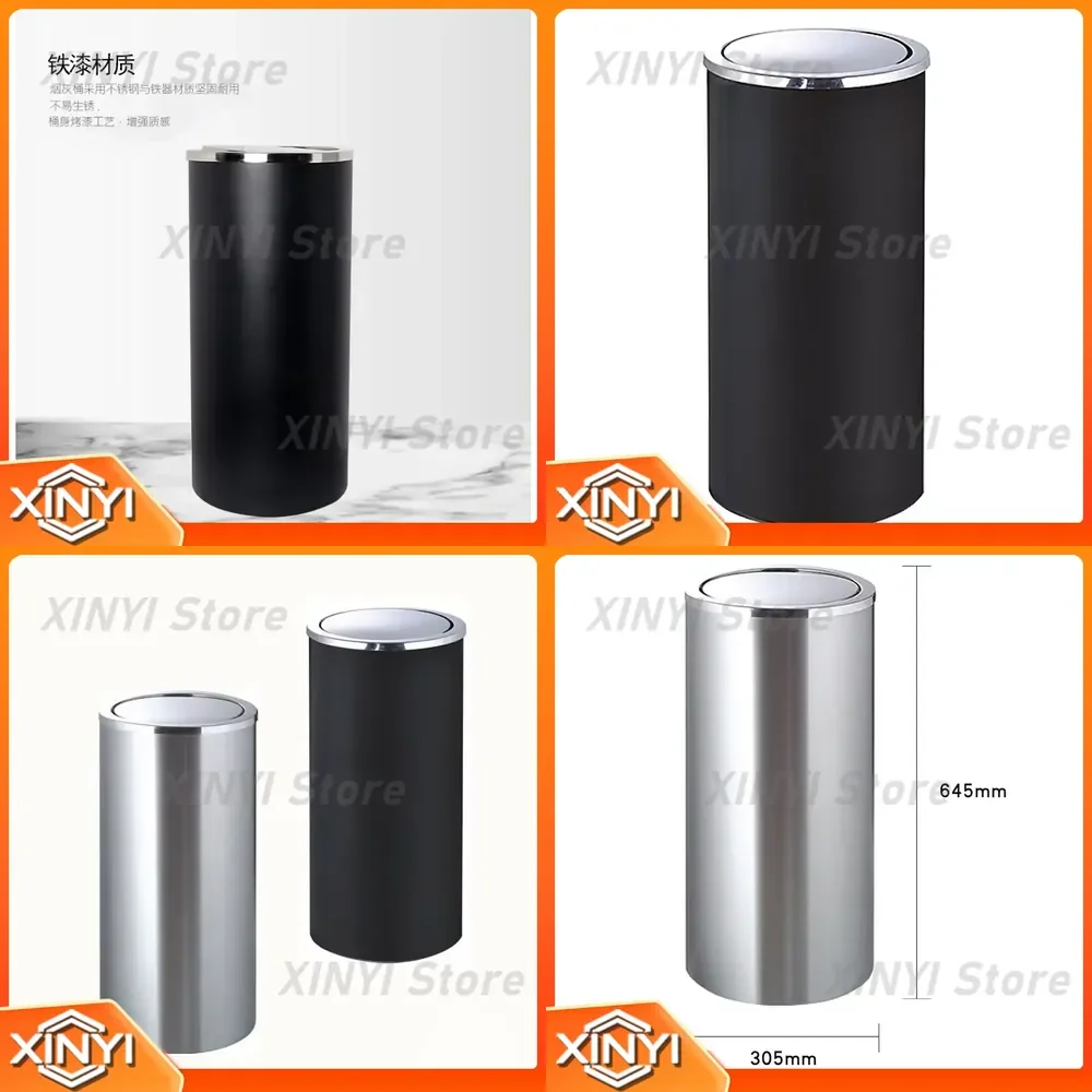 Stainless Steel Hong Kong Style Swing Top Trash Can for Public Spaces Shopping Malls Offices Large Capacity Metal Waste Bin