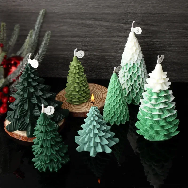 3D Christmas Tree Candle Molds Pine Tree Silicone Mold for Candle Making DIY Aromatherapy Plaster Molds Xmas Decor