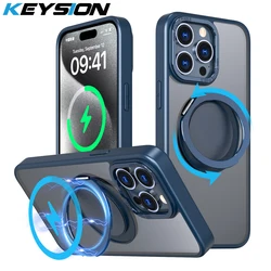 KEYSION Shockproof Matte Case for MagSafe for iPhone 15 Pro Max 14 13 12 11 360 ° Rotating Magnetic Ring Transparent Phone Cover